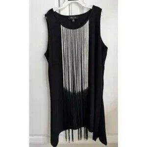 Melissa Paige Sleeveless Top Black White Ombre Fringe Detail Stretch size PL